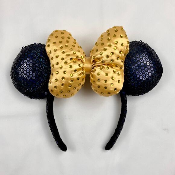 Disneyland Resort Navy Sequin & Yellow Rhinestone Bow Minnie Mouse Ear Headband - Picture 1 of 3